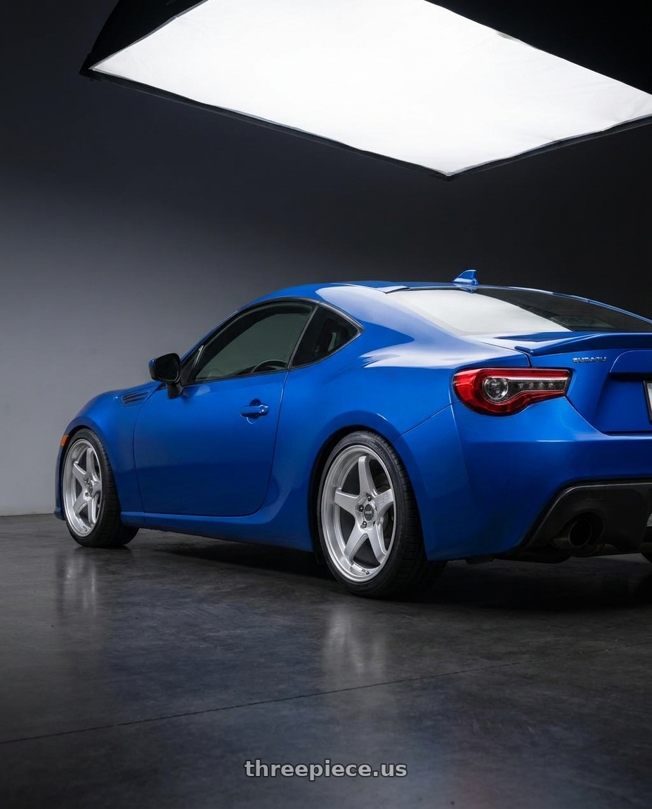 2024 Subaru BRZ with ESR Wheels APEX SERIES AP5 5x114.3 18x10.5 +22 Hyper Silver wheels rear three quarter view square tires