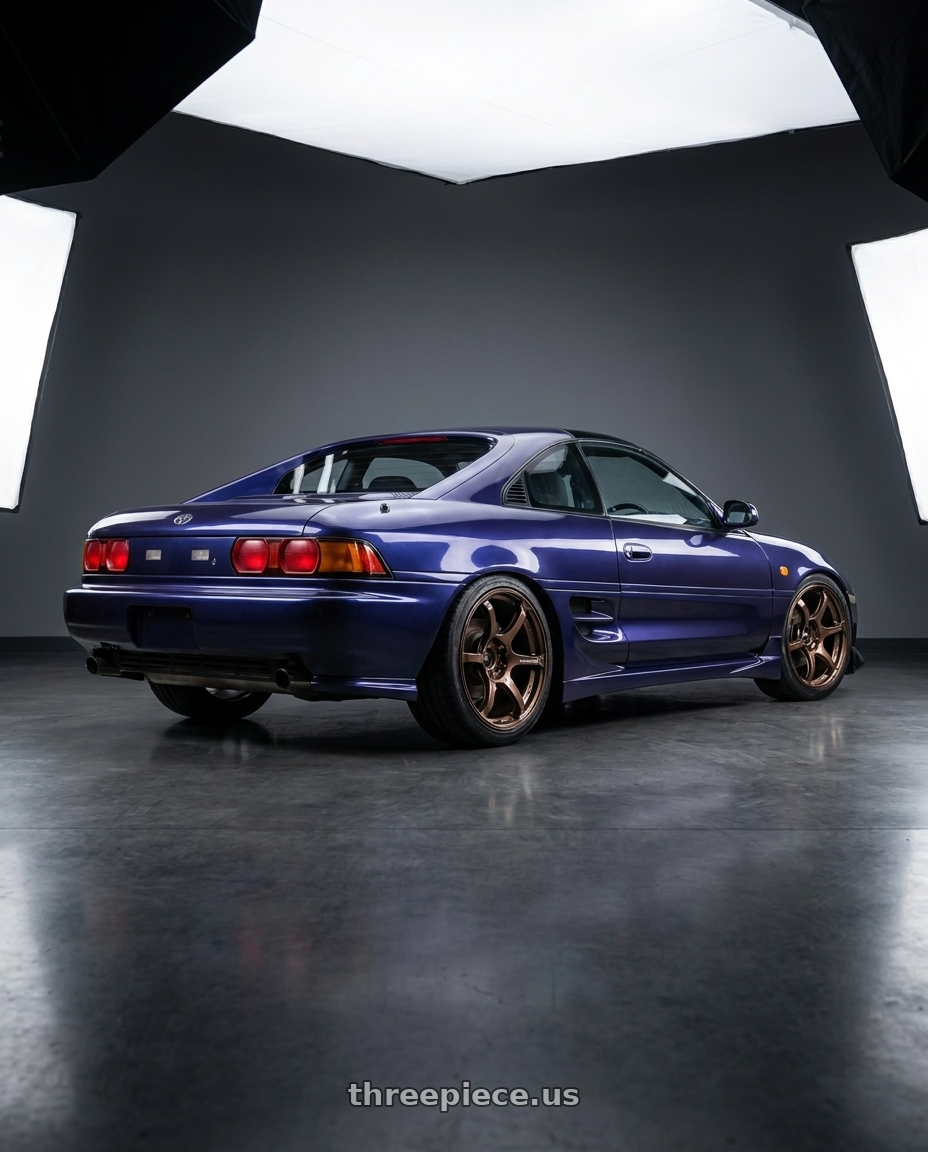 1998 Toyota MR2 with Advan Racing RG-4 5x114.3 18x8.0 +44 RACING COPPER BRONZE wheels rear three quarter view slight stretch tires