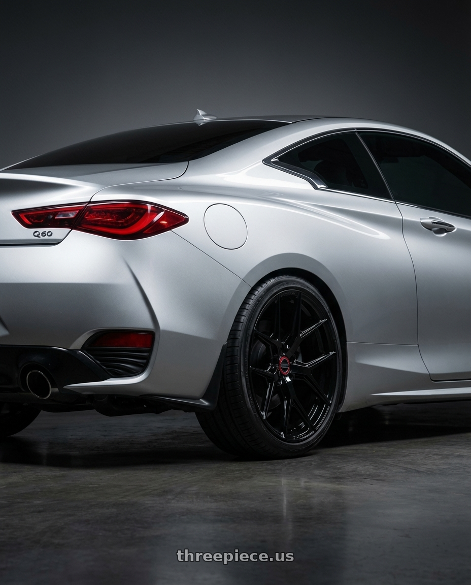 2020 Infiniti Q60 with Vossen HF-5 19x9.5 / 5x114.3 / ET40 / Deep Face / 73.1 - Gloss Black Wheel - HF5-9N63 wheels rear three quarter view square tires