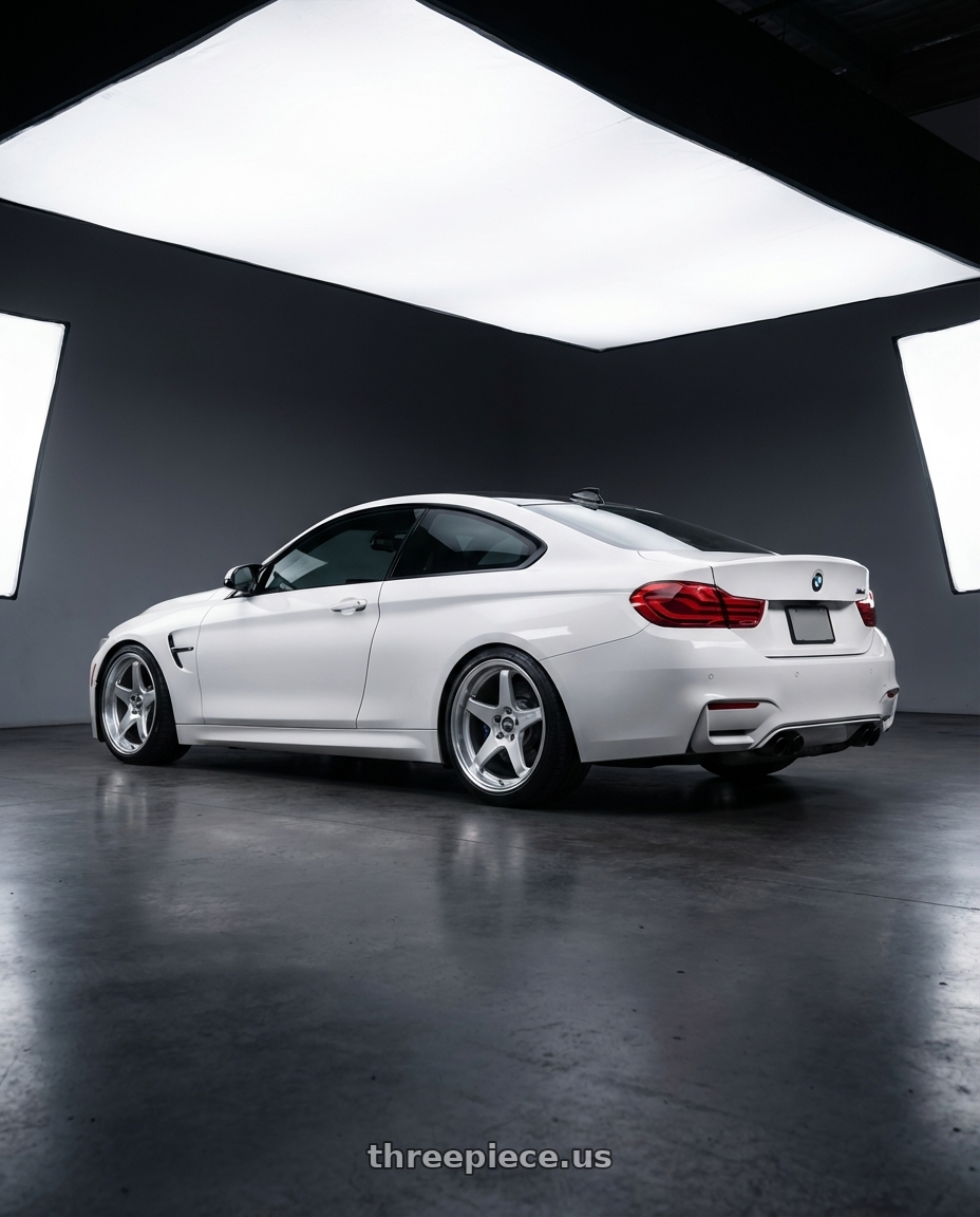 2018 BMW M4 F82 with ESR Wheels APEX SERIES AP5 5x120 19x9.5 +35 Hyper Silver wheels rear three quarter view square tires