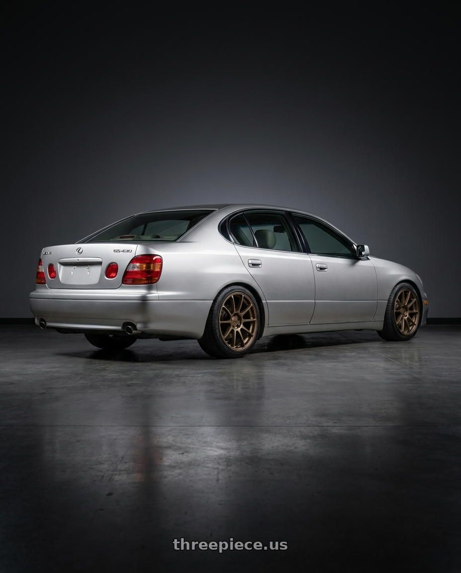 2002 lexus gs430 with KATANA RACING KR07 5x114.3 18x8 +40 Matte Bronze wheels rear three quarter view square tires