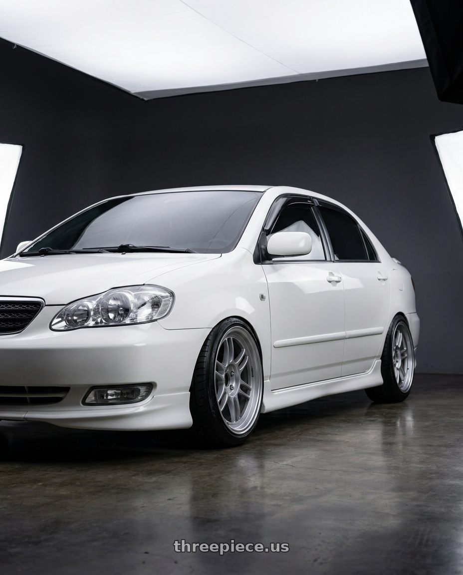 2006 corolla 9gen with Enkei RPF1 4x100 16x7+43 Silver wheels