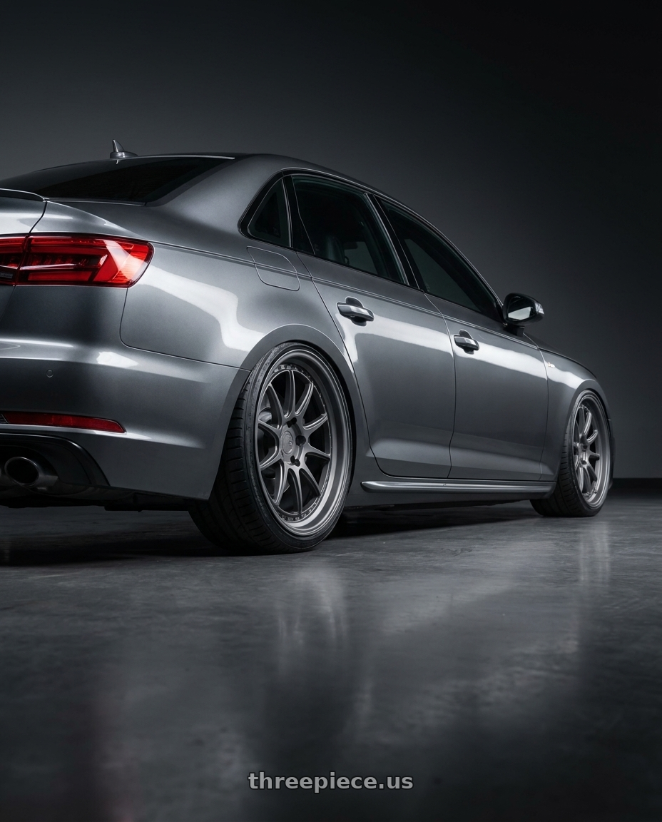 2023 Audi S4 B9 with Aodhan AFF2 5x112 19x9.5+35 Matte Gray wheels rear three quarter view slight stretch tires