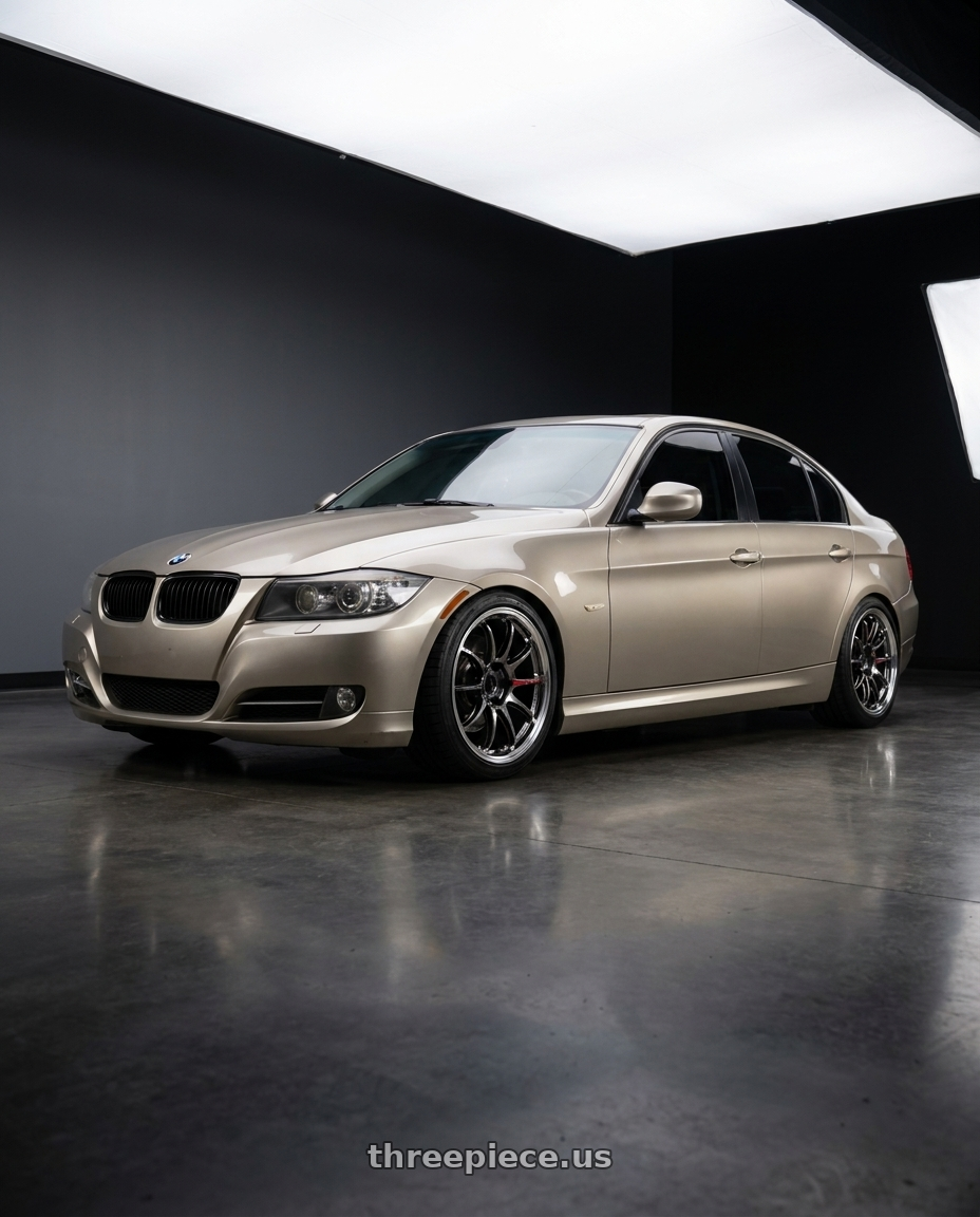 2009 bmw 335i champagne gold with Work Emotion Zr10 5x120 18x9.5 +38 Glim Black Diamond Rim cut wheels