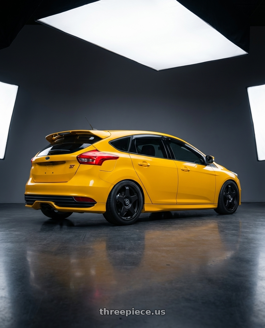 2017 ford focus st with fifteen52 CHICANE 4x100 / 4x108 17x7.5 +42 ASPHALT BLACK (SATIN BLACK) wheels rear three quarter view square tires