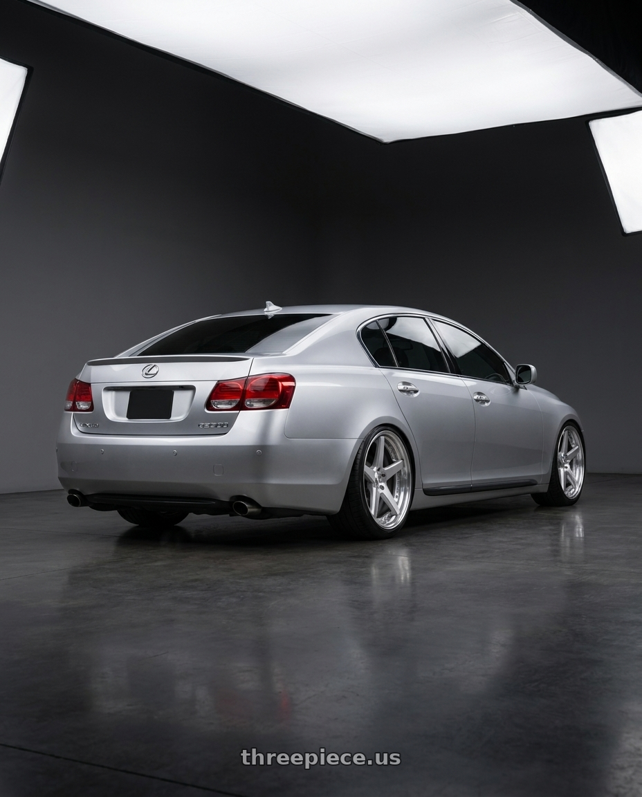 2006 Lexus gs300 with Work Zeast St1 5x100 19x9.5+38 A Disk Brush Silver Clear wheels rear three quarter view square tires
