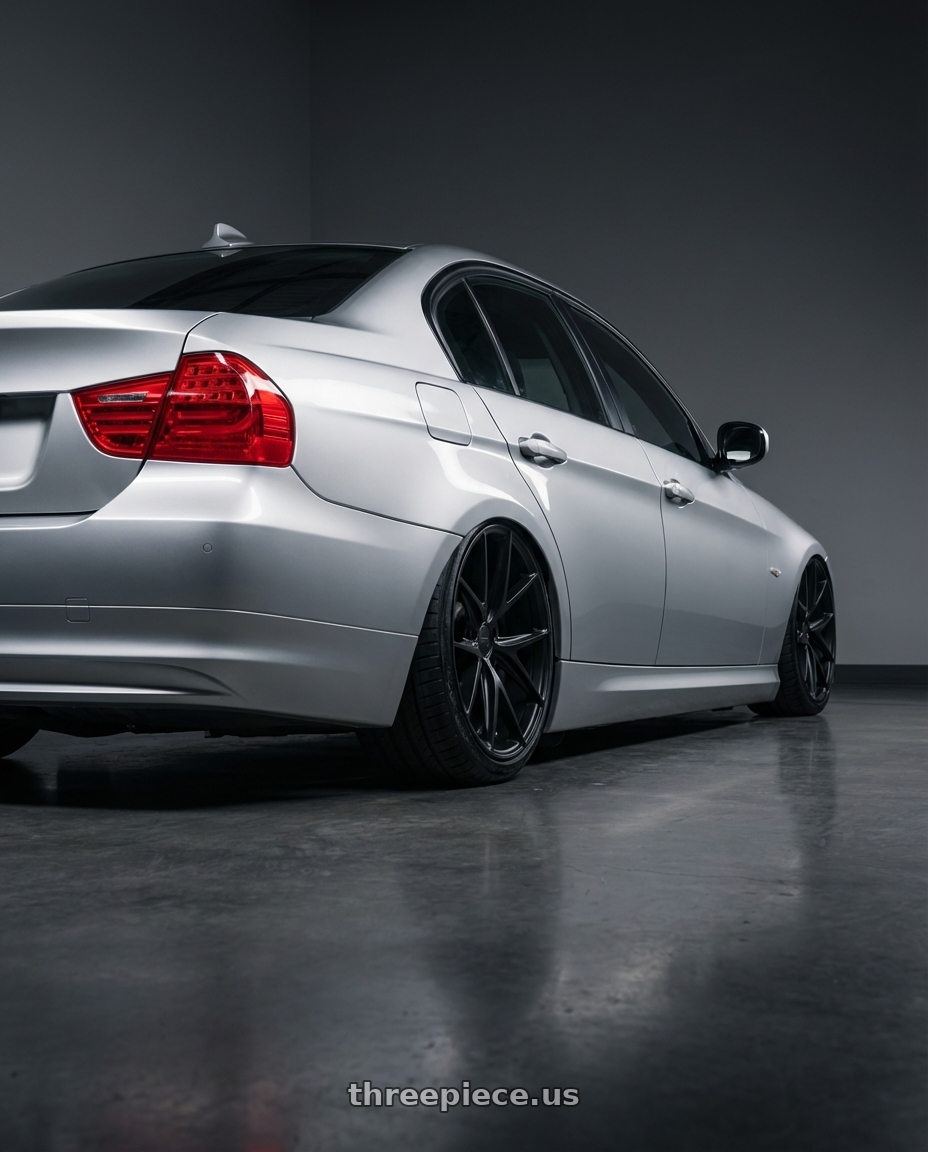 2012 BMW 3 Series E92 with Niche 1PC M117 MISANO 5X120 19X8.5 +35 MATTE BLACK wheels rear three quarter view slight stretch tires