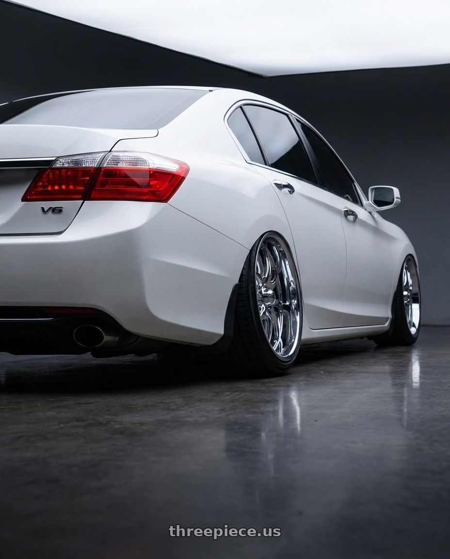 2016 honda accord exl v6 with Ridler Type 650 5x114.3 18x9.5+0 Chrome wheels rear three quarter view extreme stretch tires