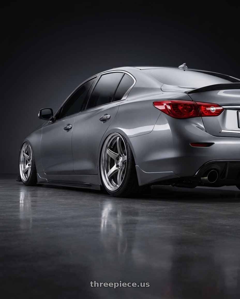 2019 INFINITI Q50 with Work T5R 2P 5x114.3 19x10.5 +0 GT SILVER wheels rear three quarter view slight stretch tires