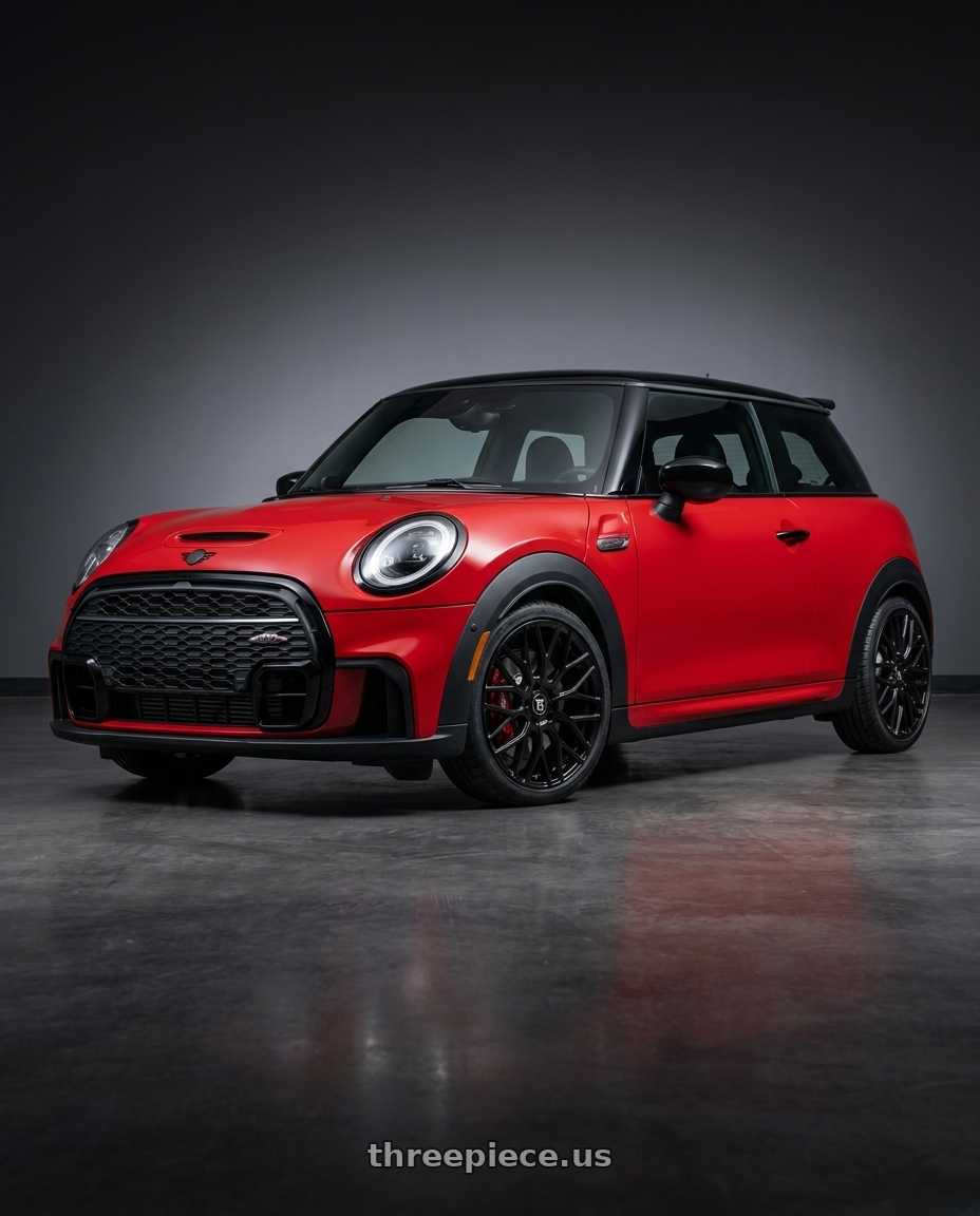 2025 mini jcw red with TOUREN TR76 3276 5x112 18x8 +35 GLOSS BLACK wheels