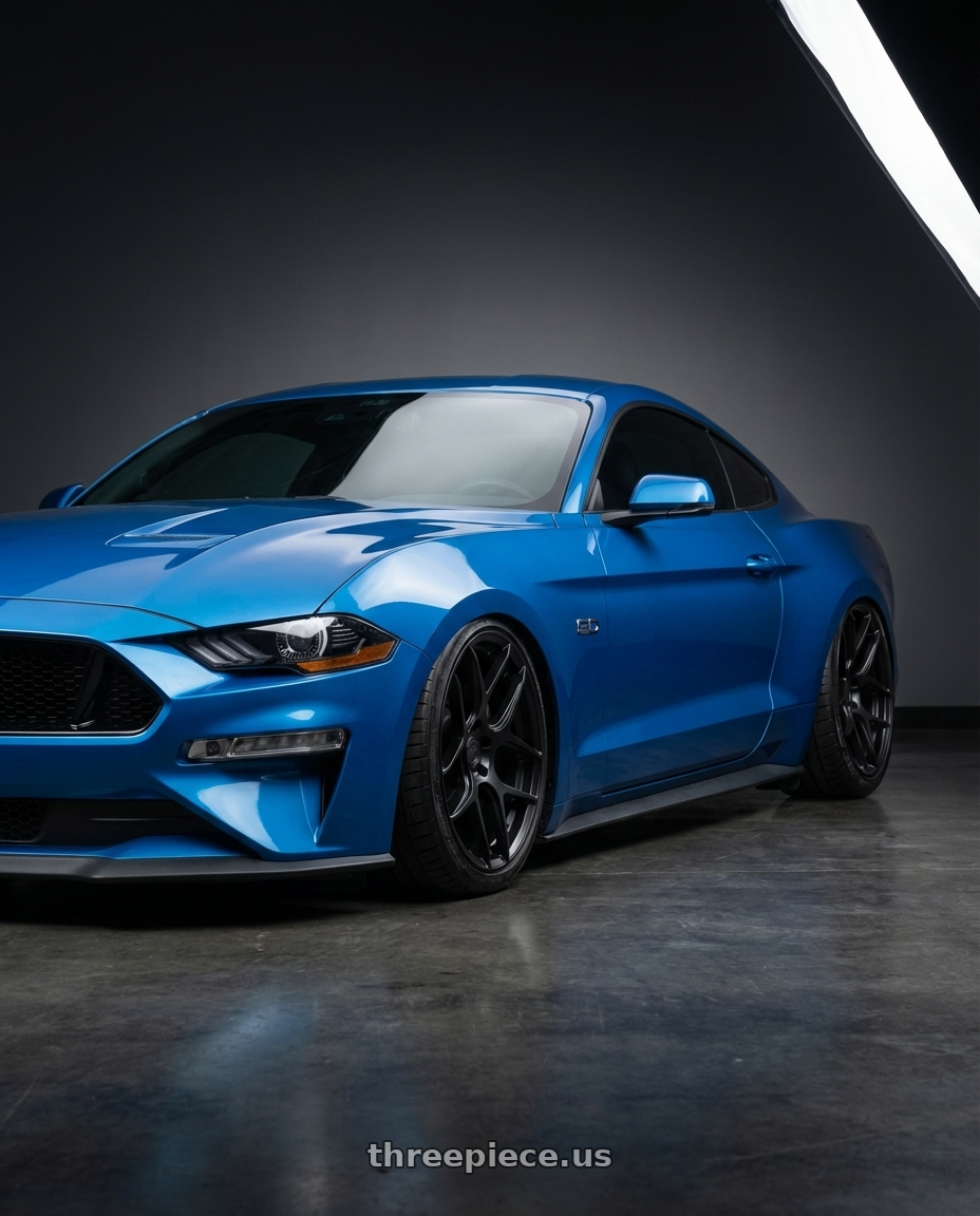 2022 Ford Mustang GT with Aodhan AFF2 5x114.3 20x9+32 Matte Black wheels front three quarter view stanced stance