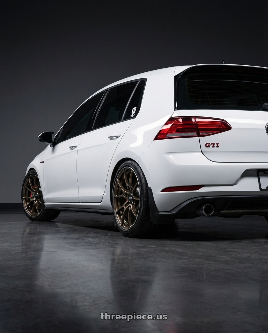 2019 Volkswagen GTI  with Volk Racing G025 DA/C 5x114.3 18x9.5 +38 DARK AMBER CLEAR / DC wheels rear three quarter view square tires