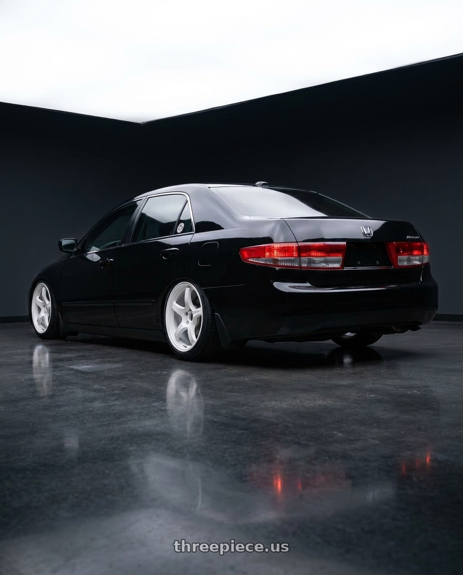 2005 honda accord black  with Gram Lights 57CR 5x114.3 15x8+35 Ceramic Pearl wheels rear three quarter view slight stretch tires