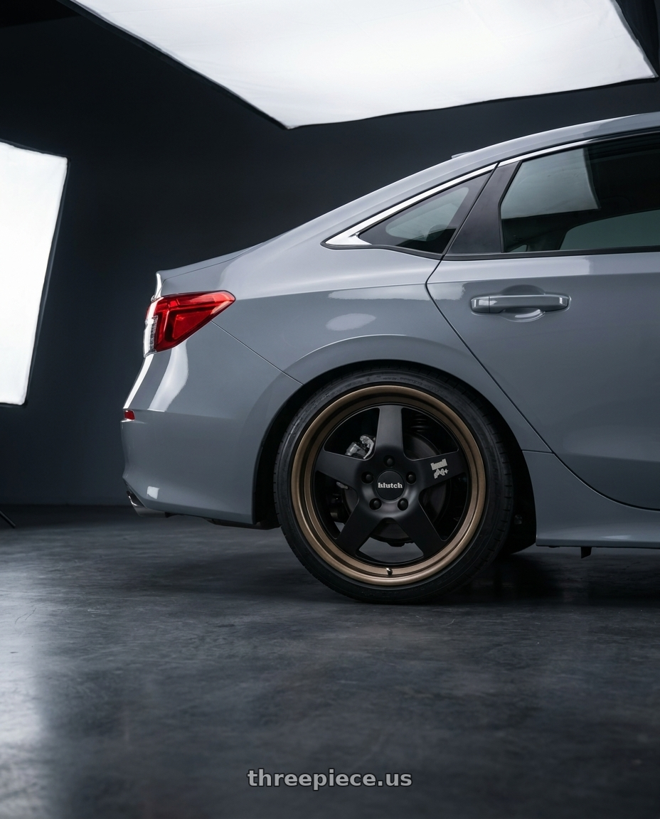 2025 honda civic e:hev with Klutch SL5 5x114.3 18x8.5  +35 Black Bronze Lip wheels rear three quarter view square tires