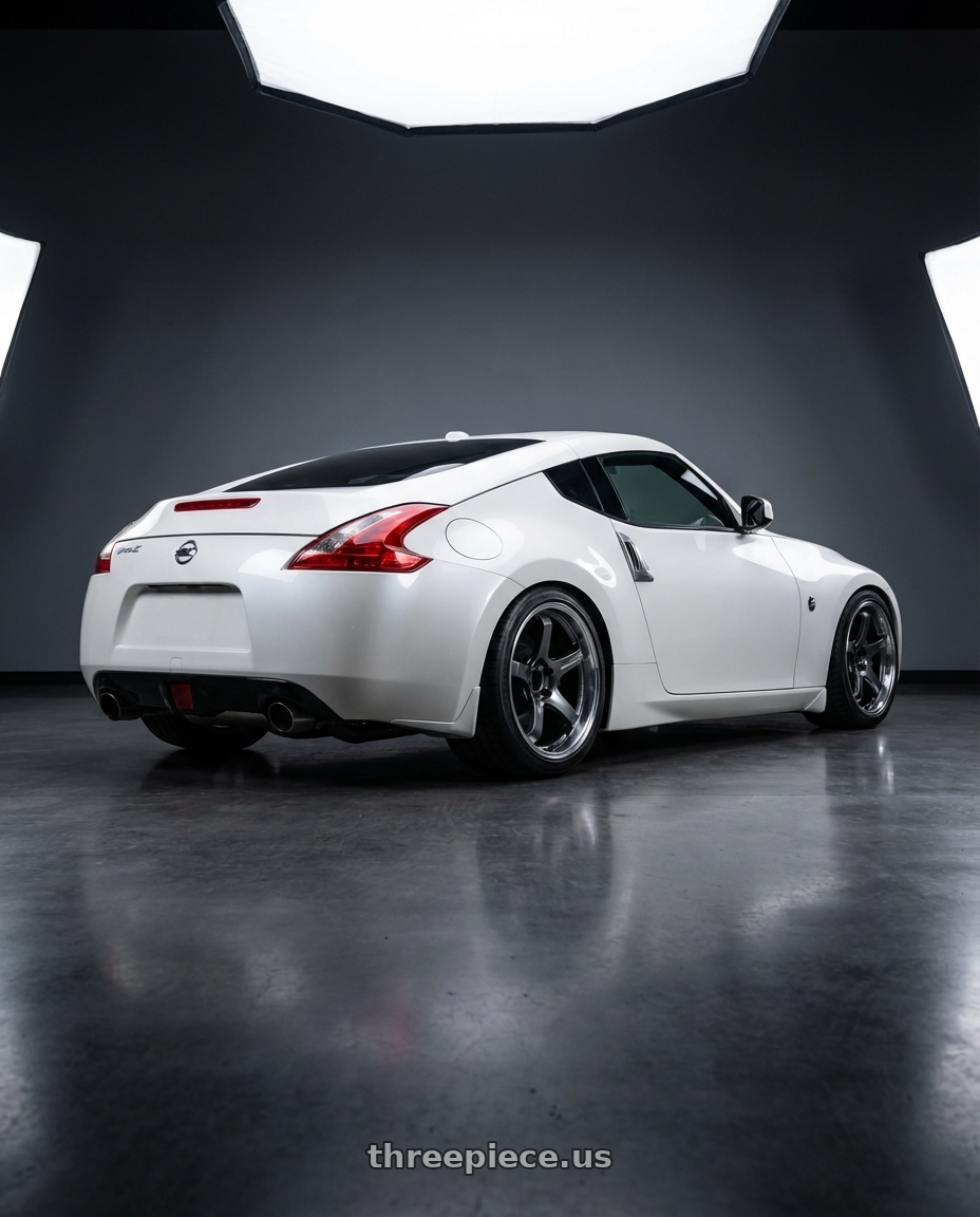 2019 Nissan 370Z with Advan Racing GT BEYOND 5x114.3 19x8.5 +45 MACHINING & HYPER PLATINUM BLACK wheels rear three quarter view square tires