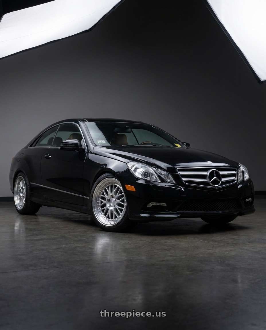 2013 Mercedes-Benz E350 4Matic with ESR Wheels SR01 5x112 18x8.5 +30 Hyper Silver Machine Lip wheels front three quarter view stock stance