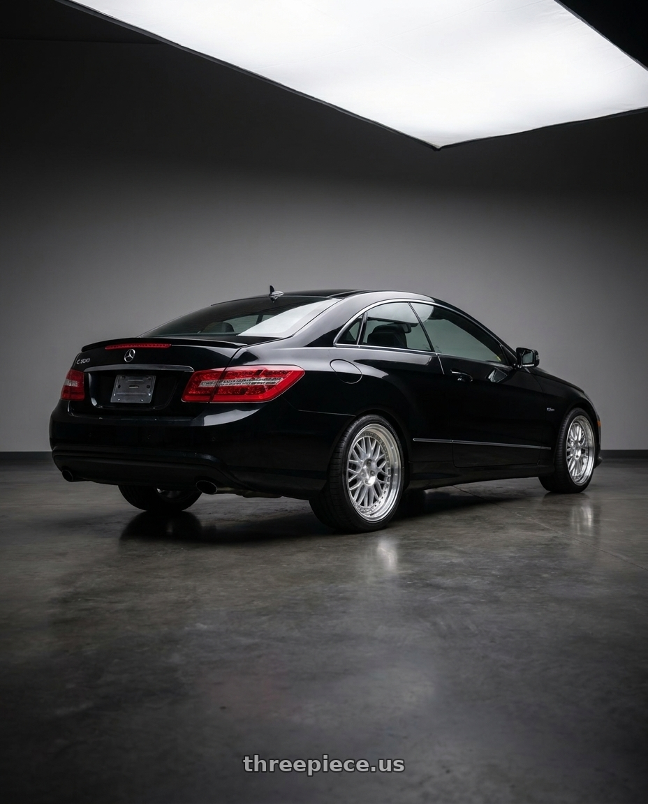 2013 Mercedes-Benz E350 4Matic with ESR Wheels SR01 5x112 18x8.5 +30 Hyper Silver Machine Lip wheels rear three quarter view square tires