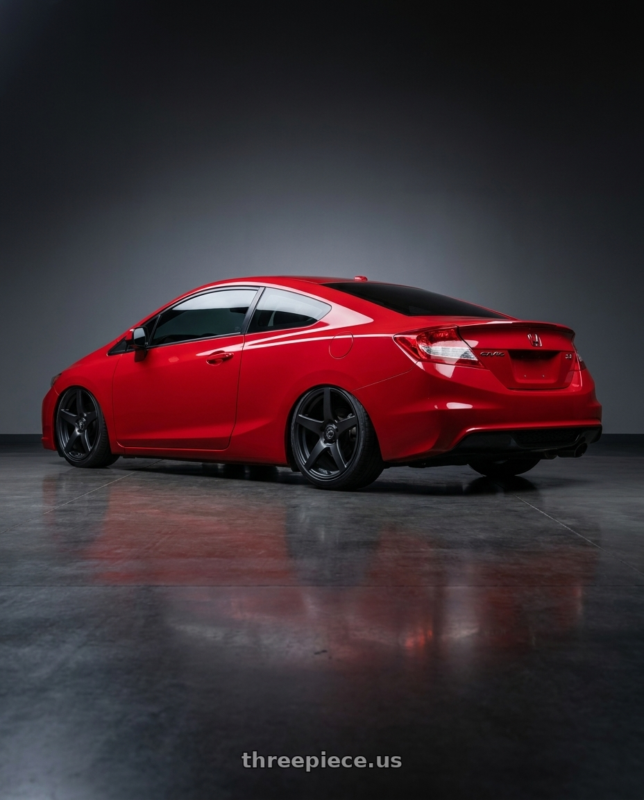 2015 Honda Civic Si with Forgestar CF5 5x114.3 18x9 +35 Satin Black wheels rear three quarter view slight stretch tires