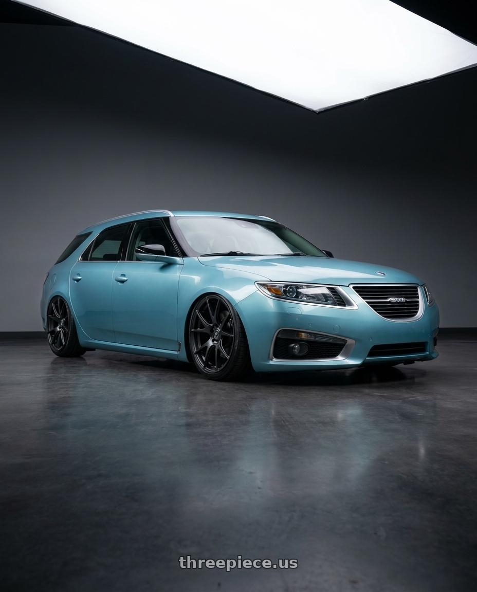 2011 Saab Ng 95 Sportcombi Tiffany Blue with Forgestar CF5V 5x120 19x9 +38 Satin Black wheels