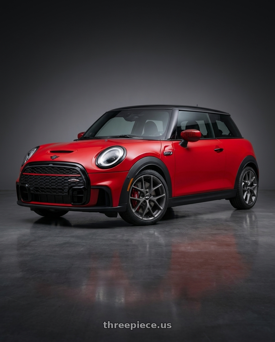 2025 mini jcw red with BBS SR 5x114.3 18x8.0+40 Satin Himalaya Grey wheels