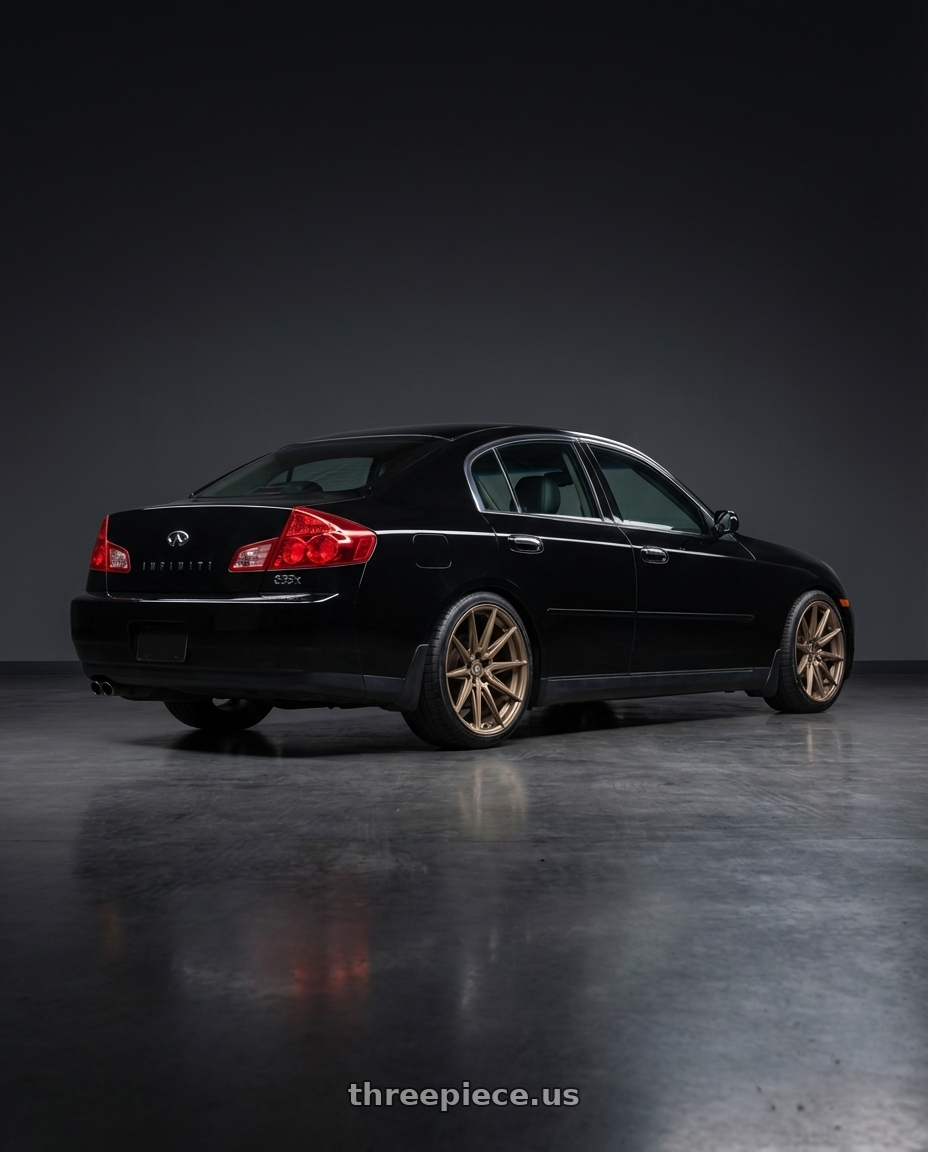 2005 Infiniti G35x with Brada Wheels CX2 5x112 19x10 +25 Satin Bronze wheels rear three quarter view square tires