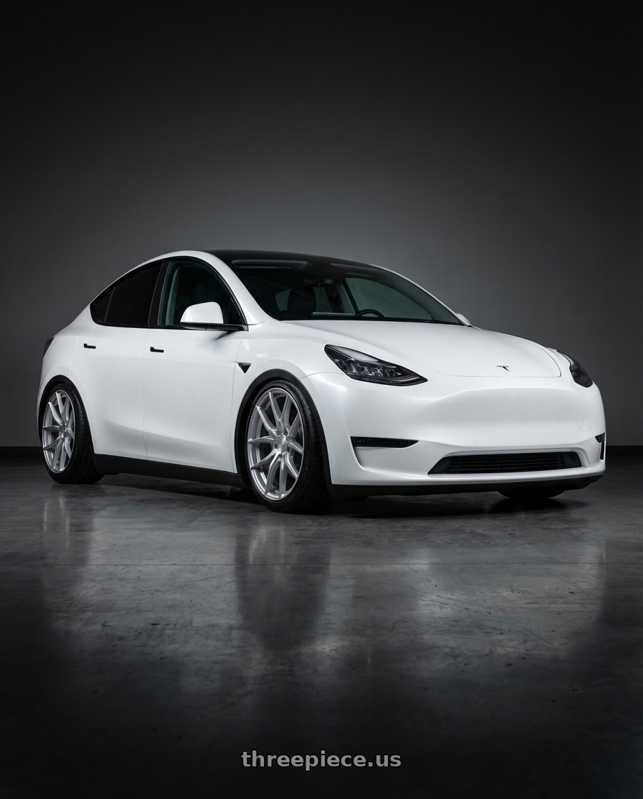2024 Tesla Model Y with Aodhan AFF1 5x114.3 20x9+32 Gloss Silver Machined Face wheels