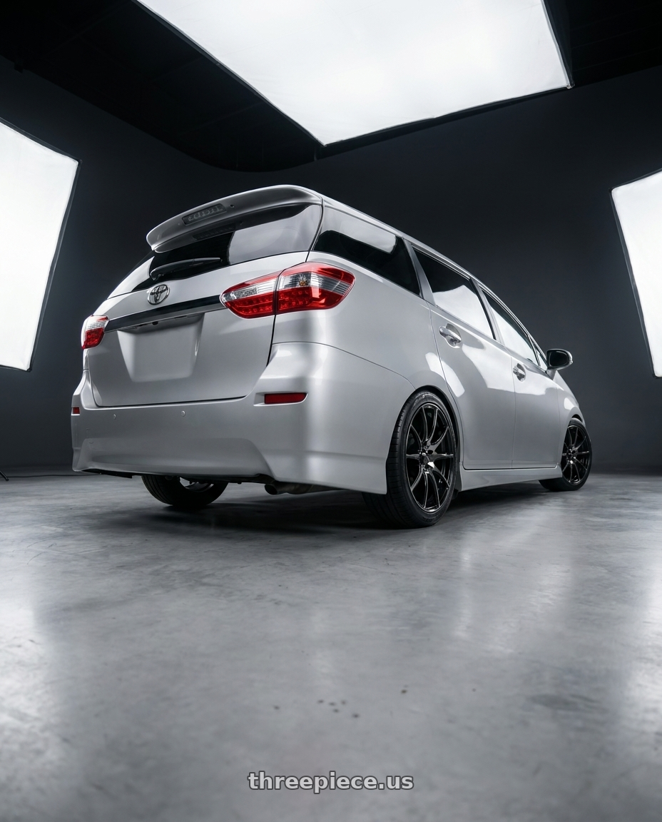 2011 Toyota Wish with WedsSport SA-10R 5x100 17x7.5+48 Zebra Black Clear FF wheels rear three quarter view square tires