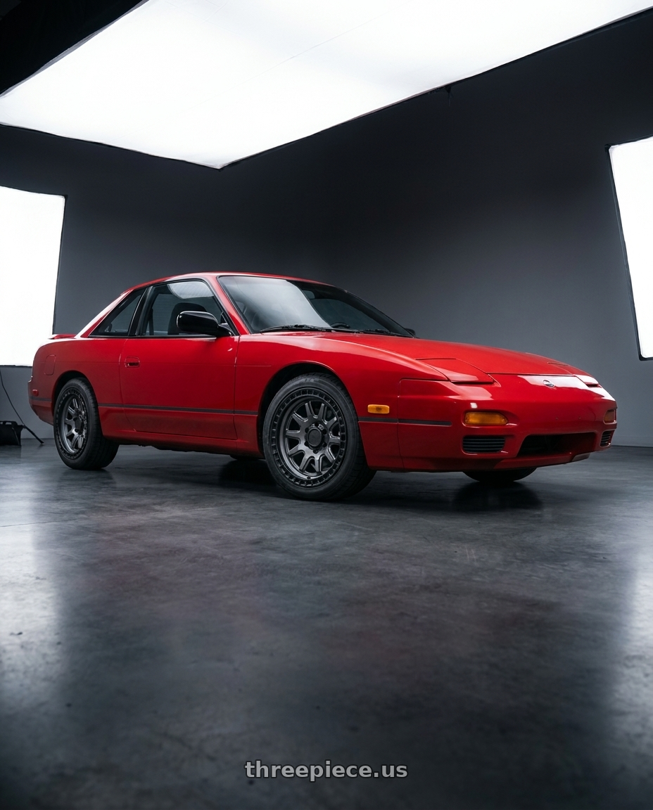 Nissan 240sx 1999 with Black Rhino CALICO 5X127 17X8.5 +34 MATTE GUNMETAL W/ MATTE BLACK LIP wheels