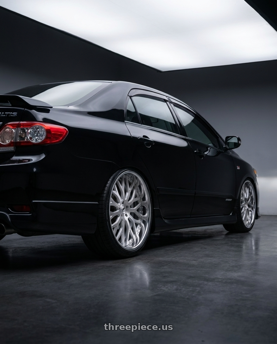 2012 toyota altis  with Amani Sorleno 5x112/5x120 22x10 +38 Brush Center Chrome Lip wheels rear three quarter view slight stretch tires