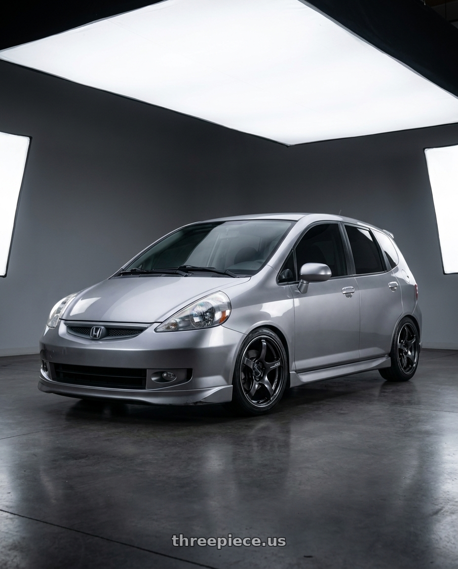 2007 Honda fit with Advan Racing TC4 4x100 15x7.0 +42 BLACK GUNMETALLIC & RING wheels