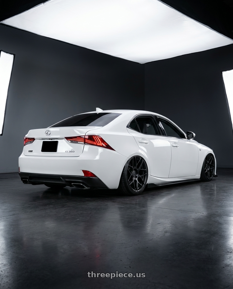 2018 Lexus IS 350 F Sport with Aodhan AFF2 5x114.3 19x8.5+35 Matte Black wheels rear three quarter view slight stretch tires