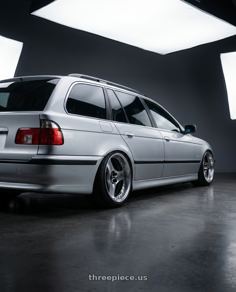 2000 e39 touring  with Advan Racing ONI2 PROGRESSIVE 5x112 20x9.5 +25 MACHINING & DIAMOND CUT wheels rear three quarter view square tires