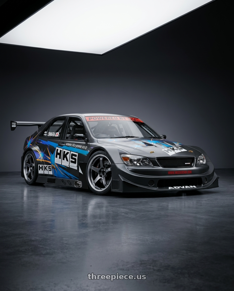 2001 toyota altezza with hks time attack wide body kit,big wing,black brake,hks livery,racecar interior, with Advan Racing GT BEYOND 5x114.3 18x9.5 +45 MACHINING & HYPER PLATINUM BLACK wheels