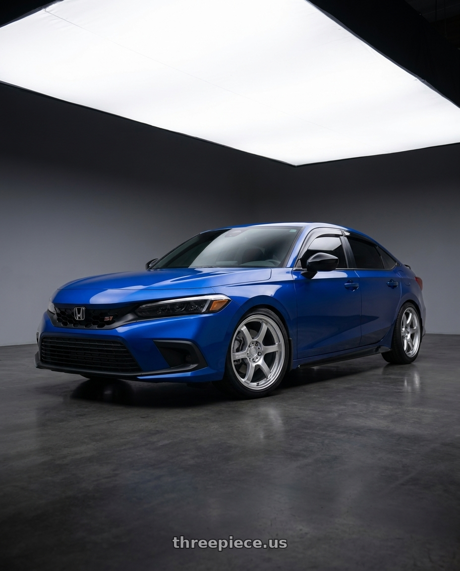 2023 Honda Civic Si Aegean Blue Metallic with Gram Lights 57DR 5x114.3 18x9.5+38 Grace Silver wheels