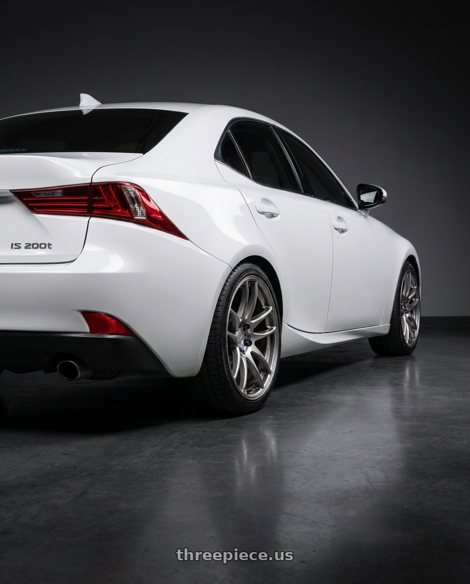 2016 lexus is 200t base with Work Emotion Cr Kiwami 5x114.3 18x8.5 +38 Gt Silver wheels rear three quarter view square tires
