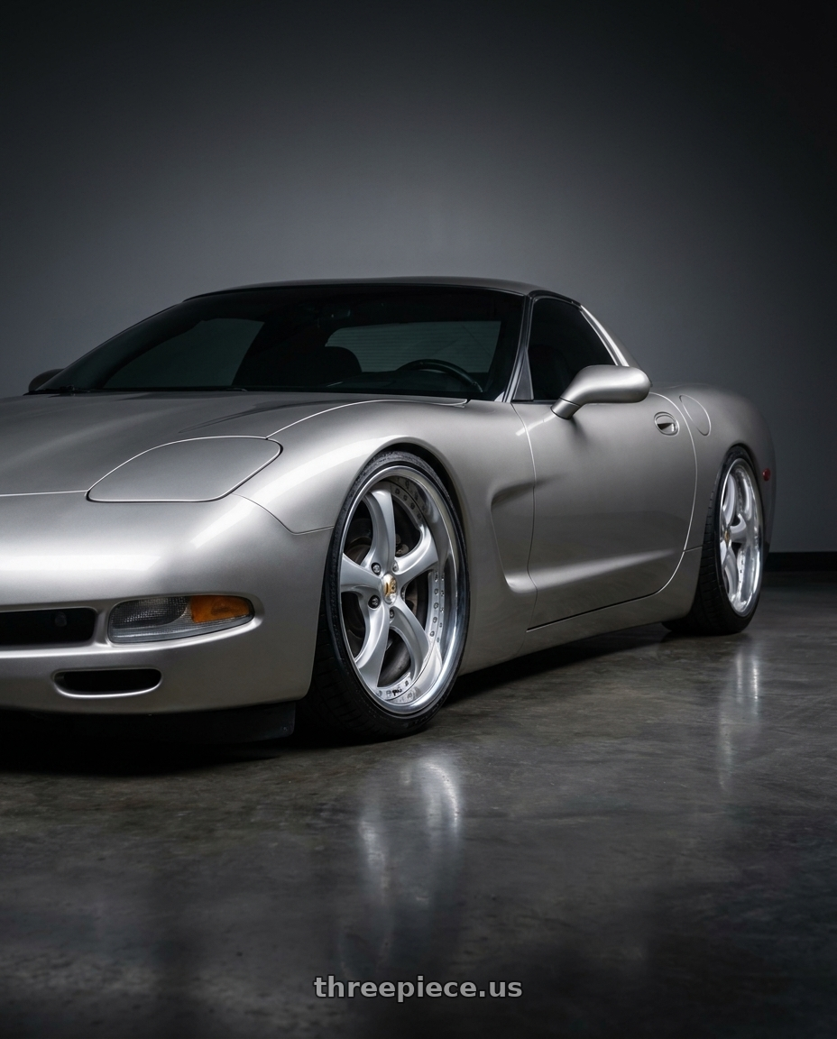 2001 Chevy corvette with Work Wheels VS-KF 5x120.65 19x10.5+52 Light Grey Silver R Disk FULL REVERSE wheels
