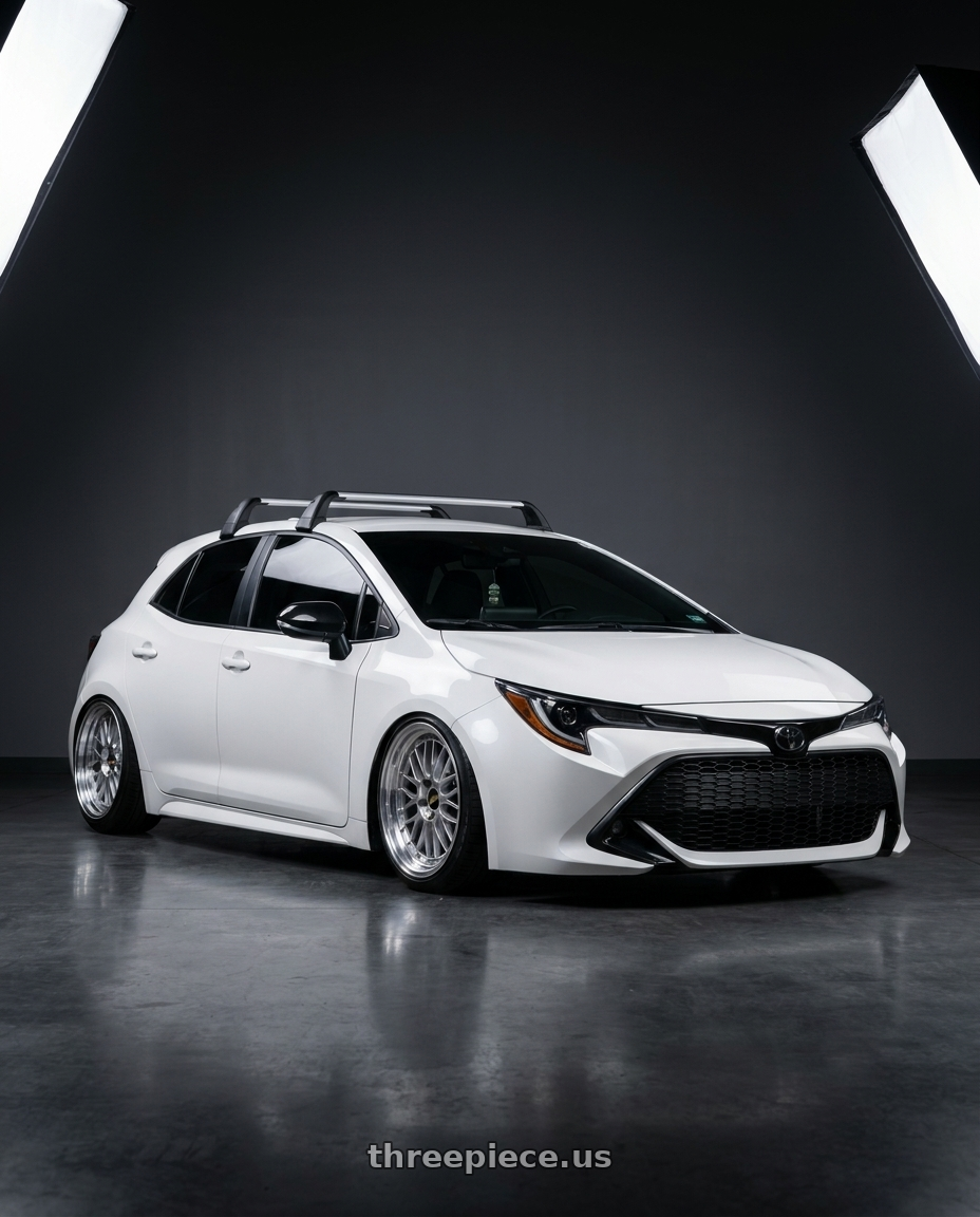 2021 toyota corolla hatchback white with BBS LM 5x114.3 18x10.0+25 Diamond Silver wheels