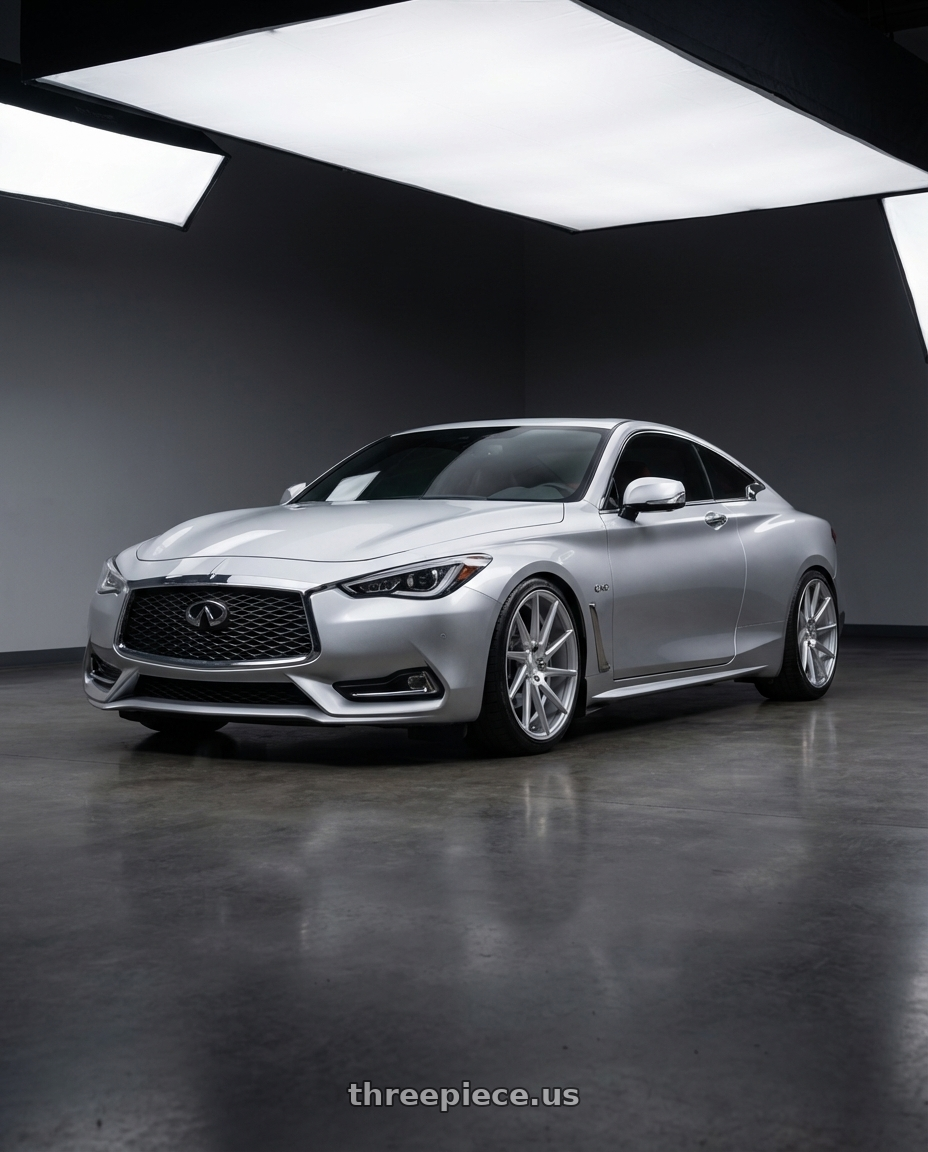 2020 Infiniti Q60 with Niche 1PC M112 SURGE 5X114.3 19X8.5 +35 GLOSS SILVER MACHINED wheels