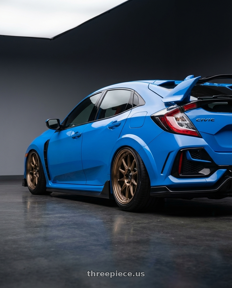 2020 Honda Civic Type R with Konig Ampliform 5x120 19x8.5+32 Gloss Bronze wheels rear three quarter view slight stretch tires