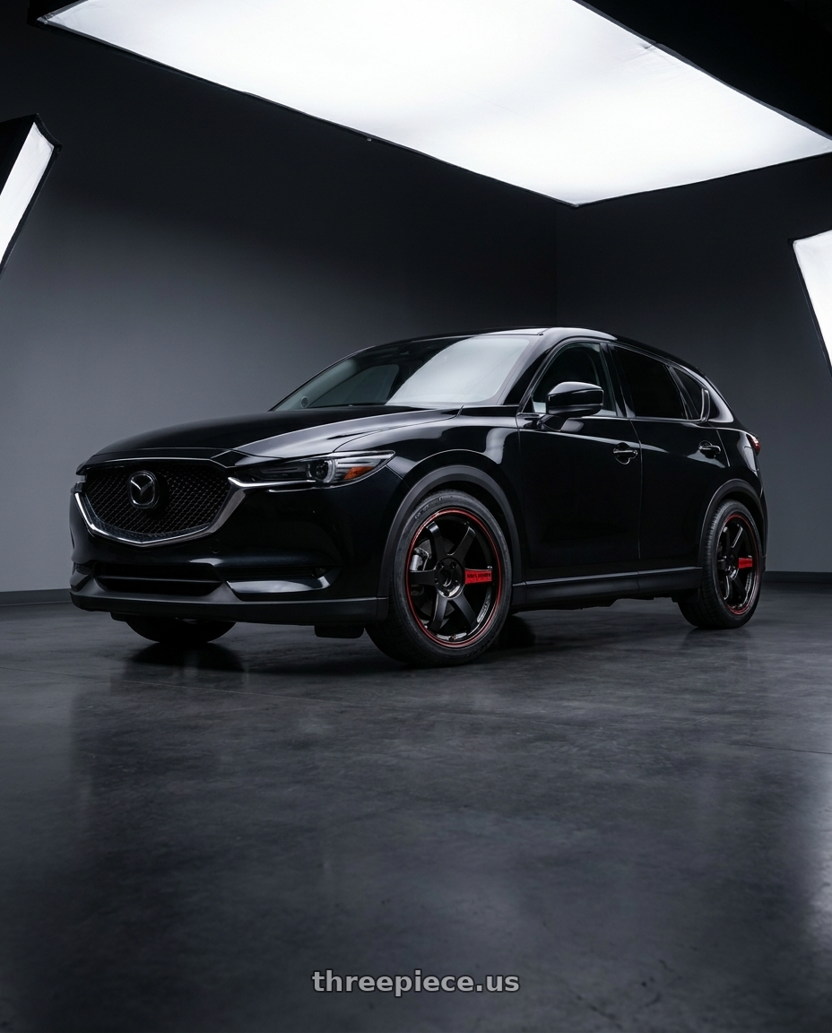2022 CX5 黑色 with Volk Racing TE37SL BK-II 5x112 19x8.5 +39 PRESSED BLACK / RIM REDOT wheels