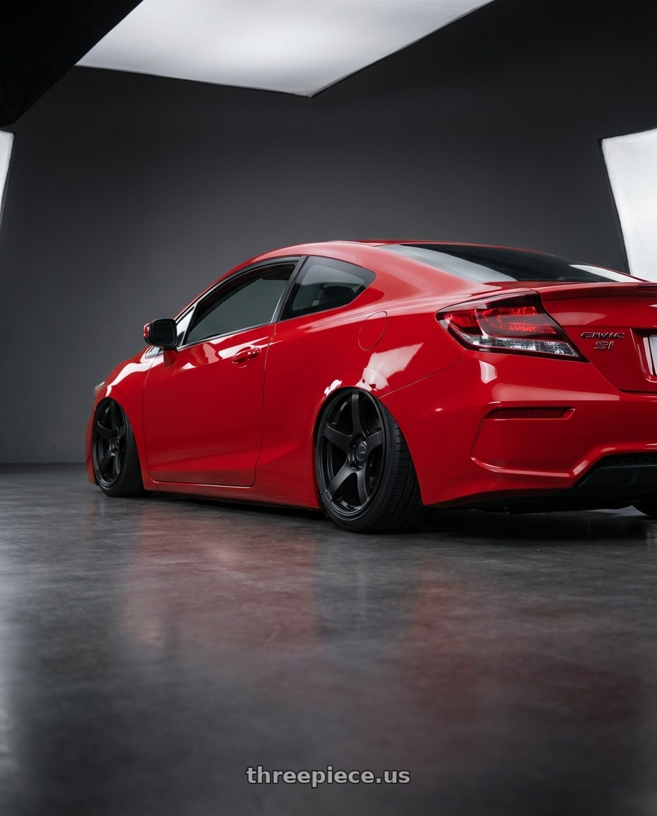 2011 Honda Civic Si with Ssr Gtv01 5x114.3 18x8.5+40  FLAT BLACK wheels rear three quarter view slight stretch tires