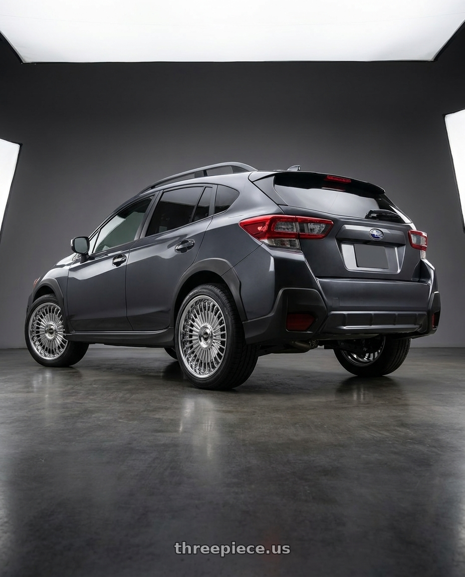 2022 Subaru Crosstrek with Work Emitz Black Polish 5x100 19x7.5 +45 wheels rear three quarter view square tires