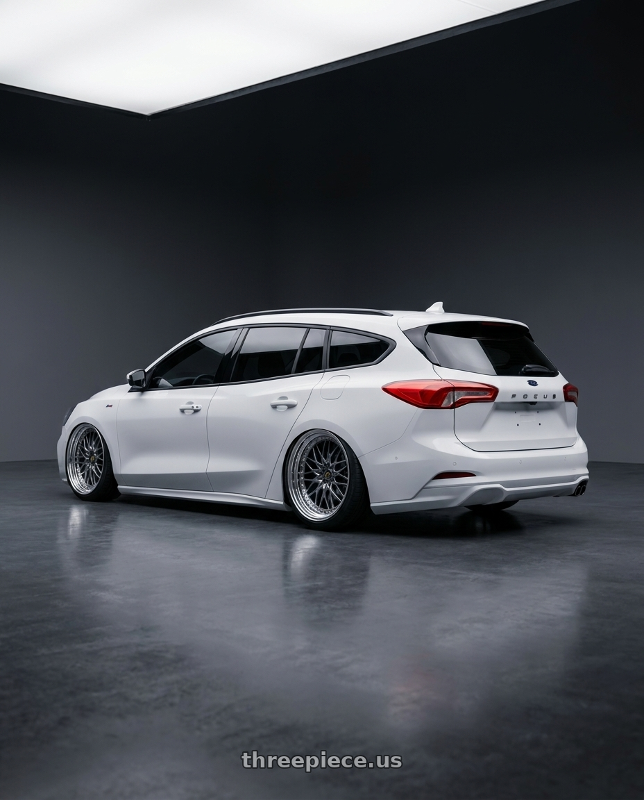 2023 ford focus wagon with Work Vs-Xv 5x100 18x8.5+40 O Disk Brilliant Silver Black wheels rear three quarter view slight stretch tires