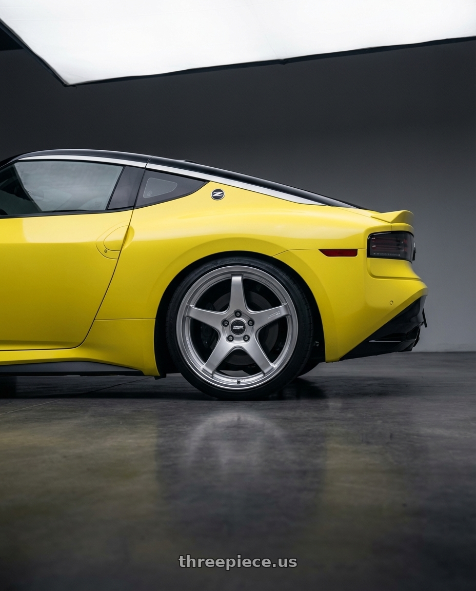 2024 Nissan Z with ESR Wheels APEX SERIES AP5 5x114.3 19x11 +22 Hyper Silver wheels rear three quarter view square tires