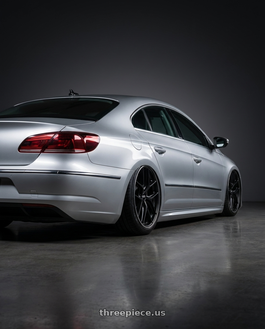 2015 Volkswagen CC with BBS CC-R 5x112 19x8.5+44 Satin Black wheels rear three quarter view slight stretch tires