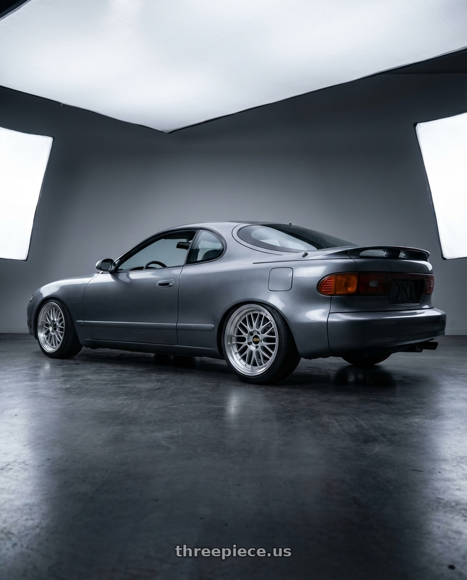 1990 toyota celica  with BBS LM 5x114.3 17x7.5+38 Diamond Silver wheels rear three quarter view slight stretch tires