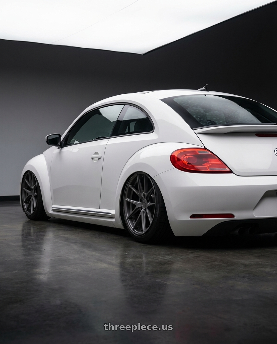 2016 Volkswagen Beetle Turbo with Niche 1PC M116 MISANO 5X112 19X8.5 +42 MATTE GUN METAL wheels rear three quarter view slight stretch tires