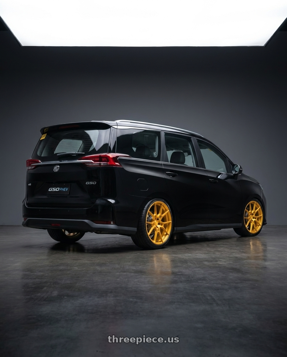 2026 MG G50 Max with Niche Mono T112 KANAN 5X120 19X9.5 +45 BRUSHED CANDY GOLD wheels rear three quarter view slight stretch tires