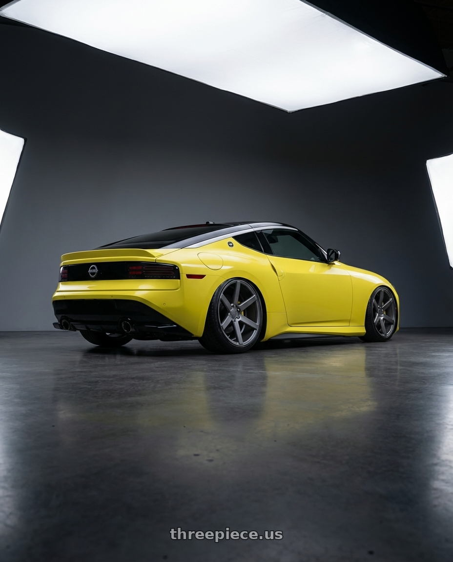 2024 Nissan Z with Niche 1PC M149 VERONA 5X114.3 19X8.5 +35 MATTE GUN METAL wheels rear three quarter view slight stretch tires