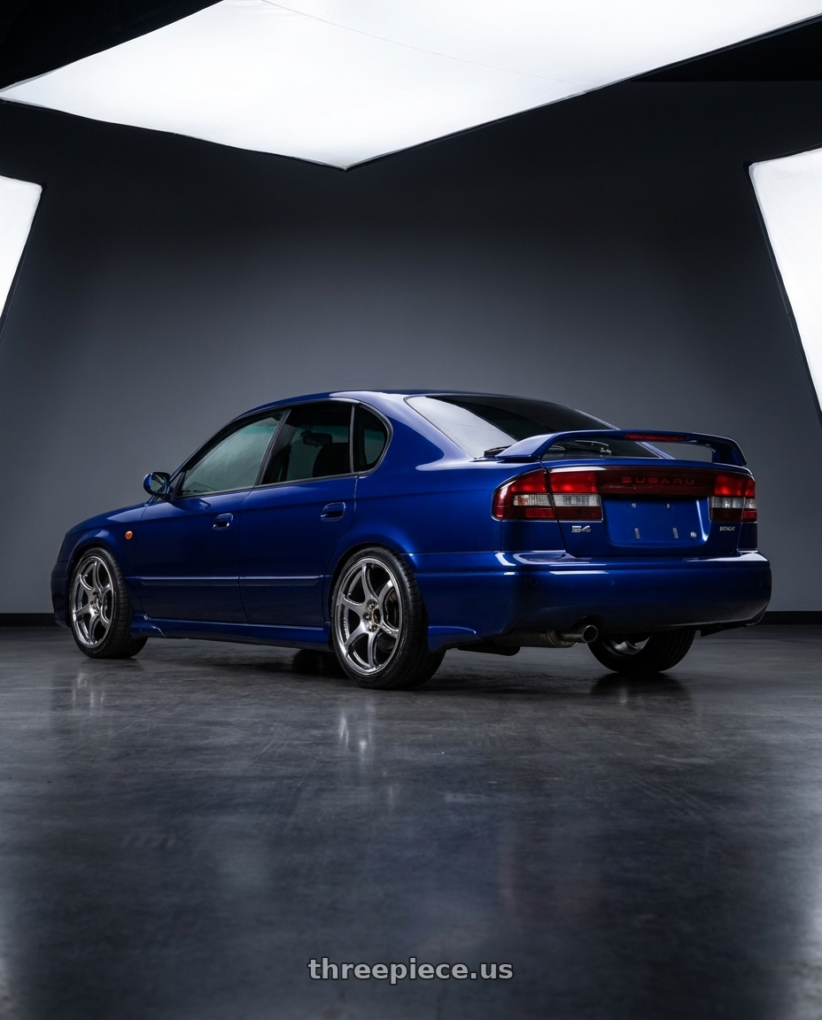 2000 Subaru legacy b4 RSK with Advan Racing RG-4 5x100 18x8.0 +47 RACING HYPER BLACK & RING wheels rear three quarter view square tires